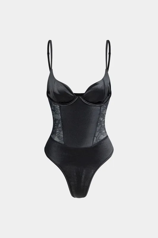 Velvet Lace Patchwork Bodysuit made by Micas