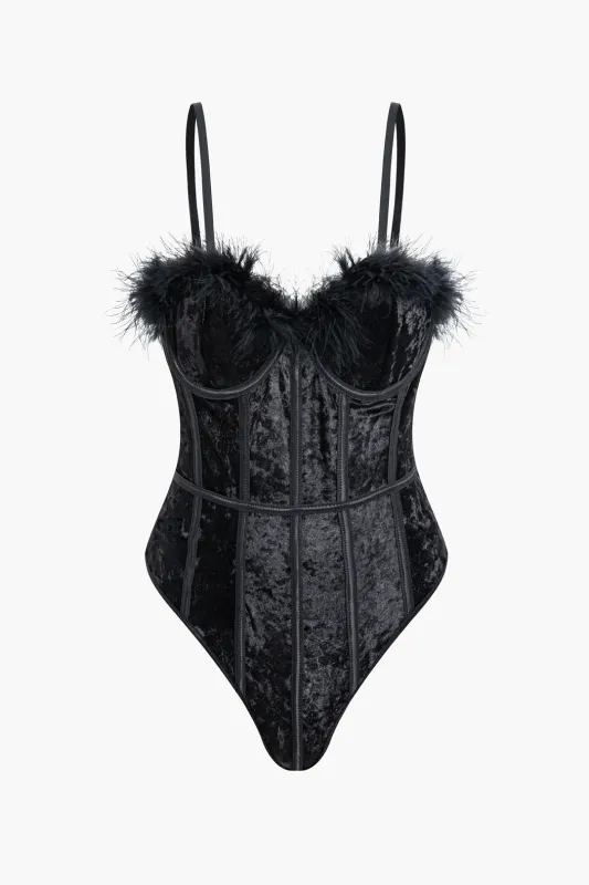 Feather Decor Cut Out Sleeveless Bodysuit sold by Micas