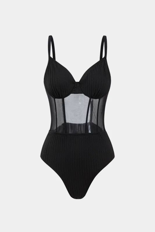 Mesh Patchwork One-Piece Swimsuit sold by Micas