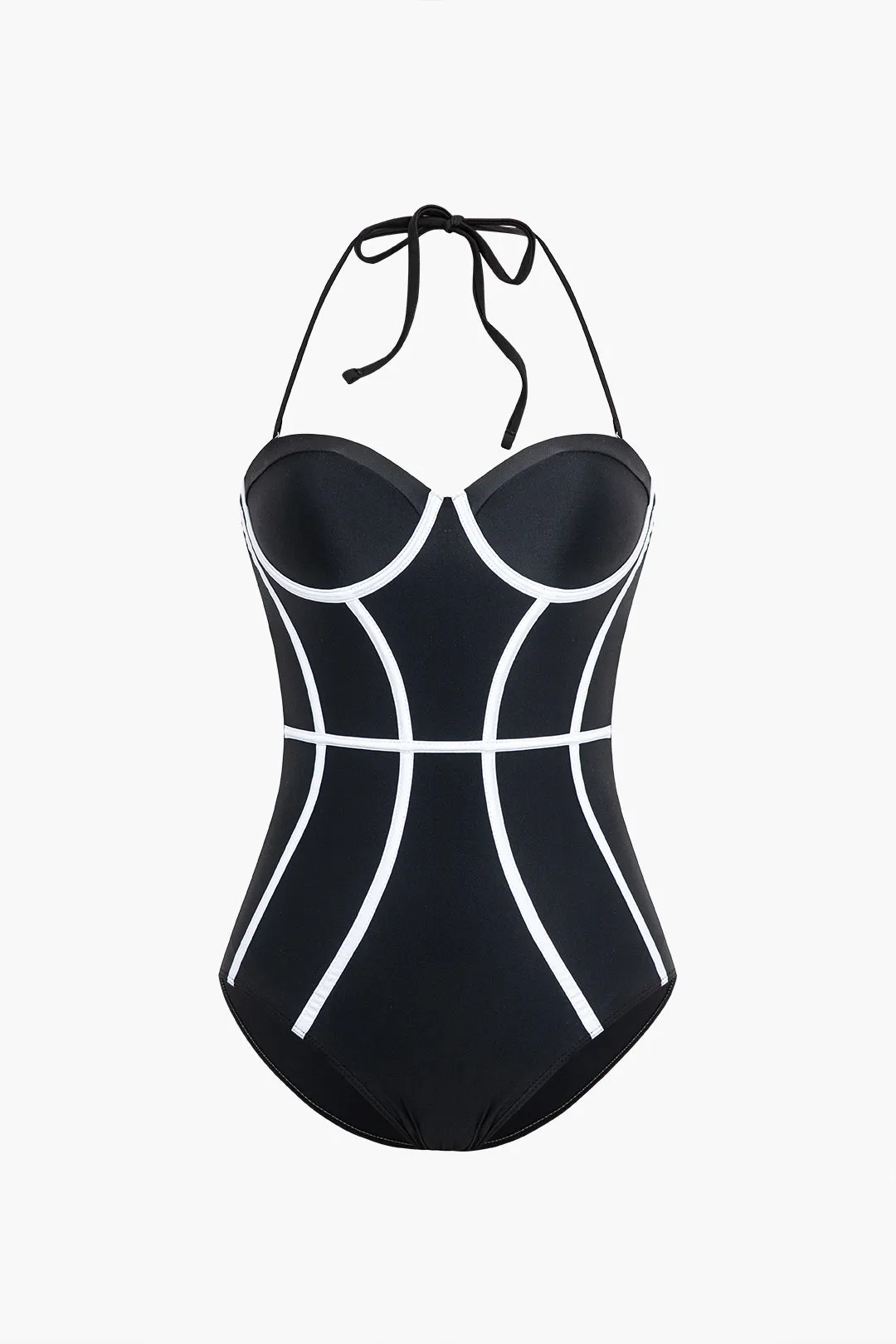 Contrast Print Halter Neck Tie Up One-Piece Swimsuit sold by Micas