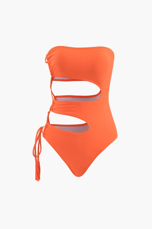Tie-Up Ruched Cut Out Swimsuit sold by Micas