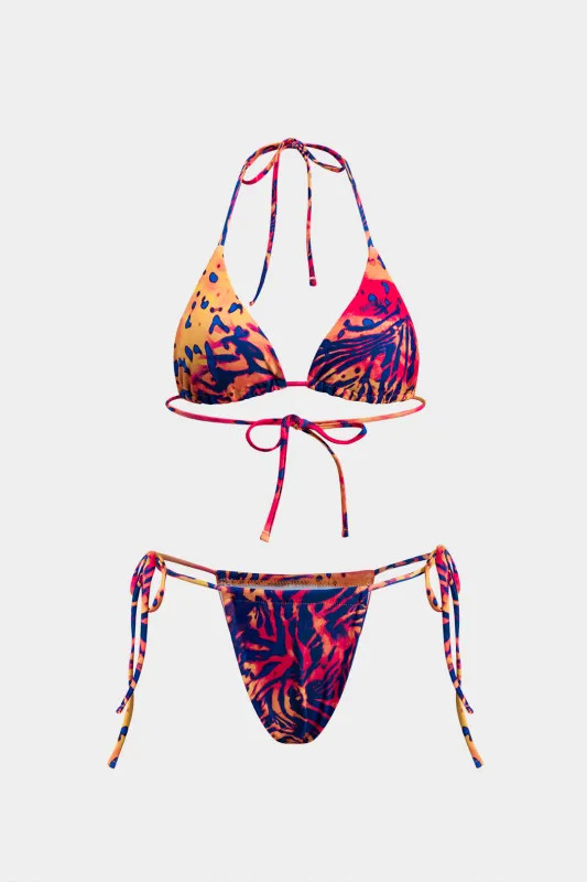 Contrast Print Halter Neck Tie-Up Bikini Set sold by Micas