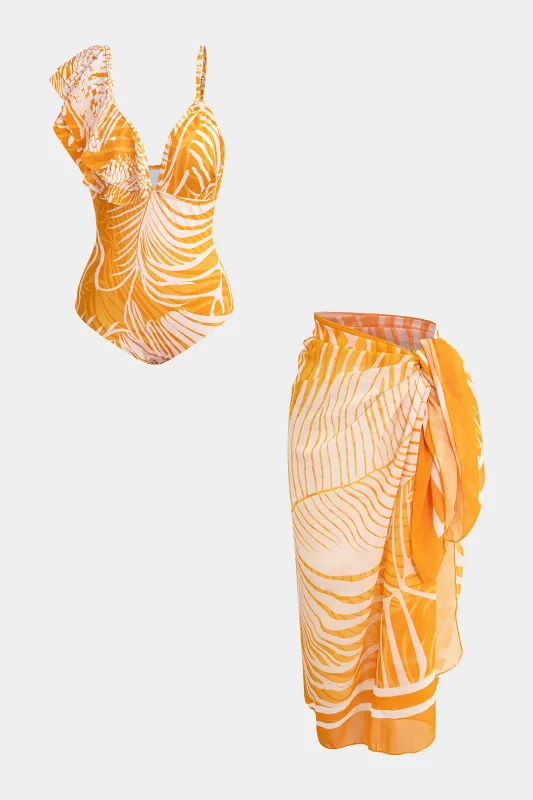 Chiffon Asymmetrical Ruched Tie Up Bikini Set sold by Micas