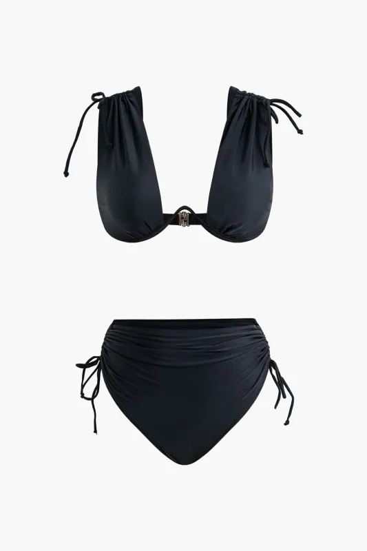 Drawstring Ruched High-Waisted Bikini Set sold by Micas