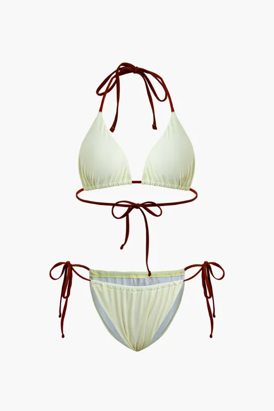 Halter Neck Bow Tie-Up Bikini Set sold by Micas