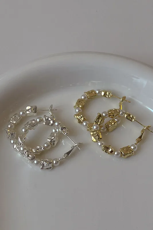 Pearl Splicing Ear Hoop Earrings sold by Micas