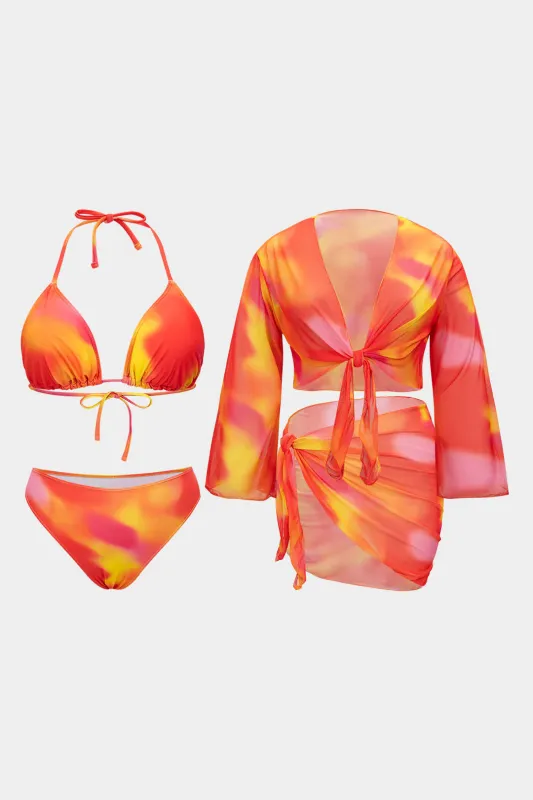 Plus Size Tie Dye Print Halter Neck Backless Strappy Bikini Set sold by Micas