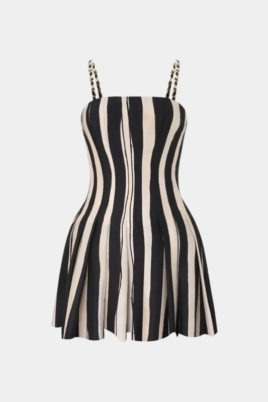 Plus Size Stripes Print Metallic Chain Slip Ruched Sleeveless Mini Dress sold by Micas