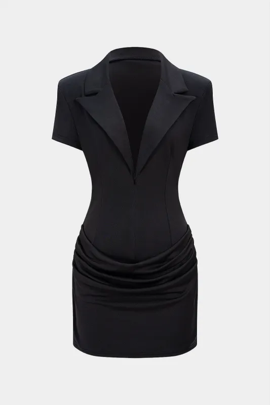 Deep V-Neck Pleated Short Sleeve Mini Dress made by Micas
