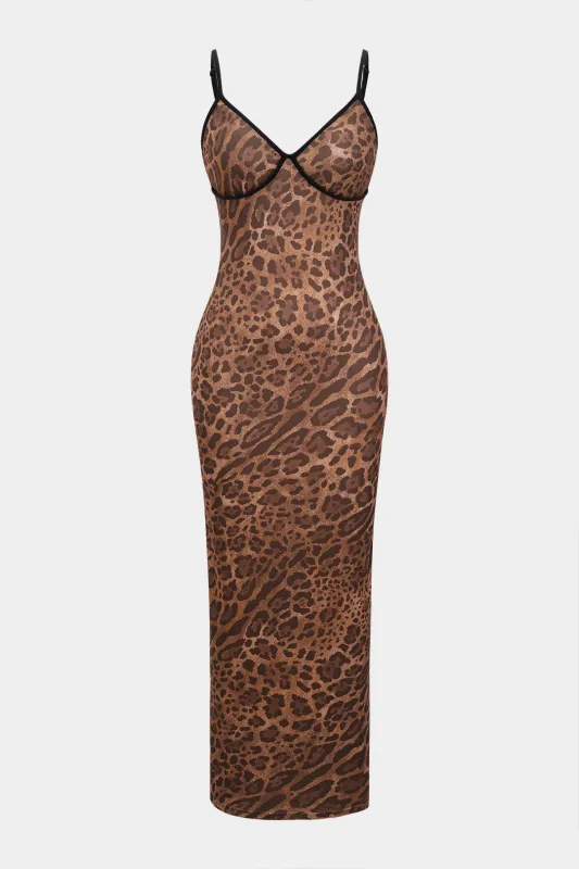 Contrast Leopard Print Slip Sleeveless Maxi Dress sold by Micas