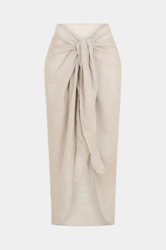 Linen Patchwork Knotted Slit Skirt sold by Micas
