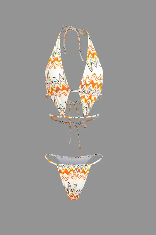 Abstract Print Halter Neck Tie Up Bikini Set sold by Micas