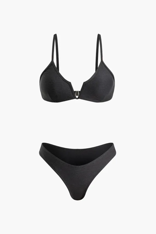 Solid V-Neck Bikini Set sold by Micas