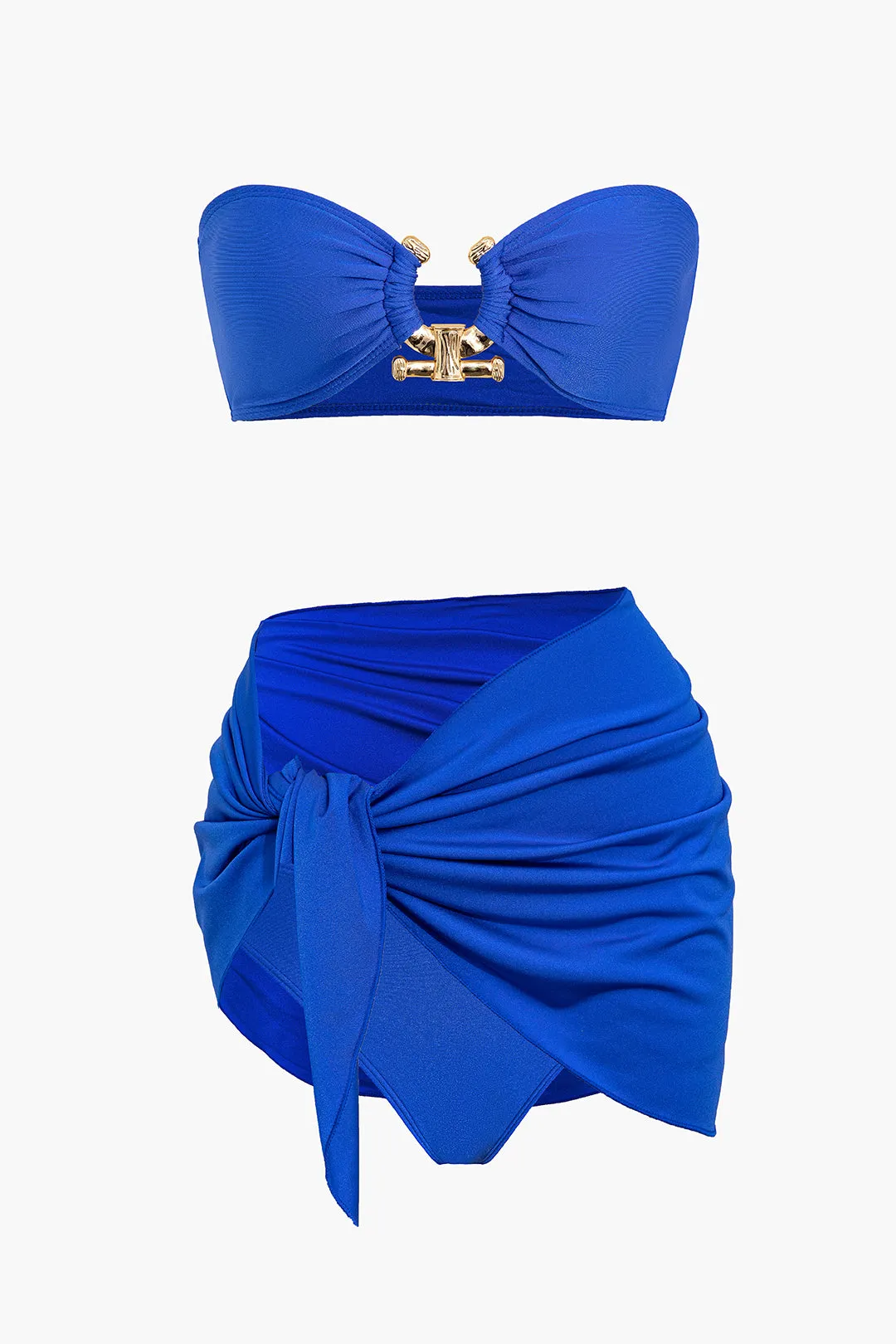 Metalic Decor Asymmetrical Ruched Tie Up Bikini Set sold by Micas