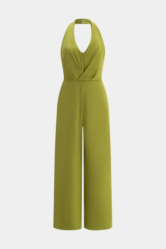Halter Neck Ruched Sleeveless Wide Leg Jumpsuit sold by Micas