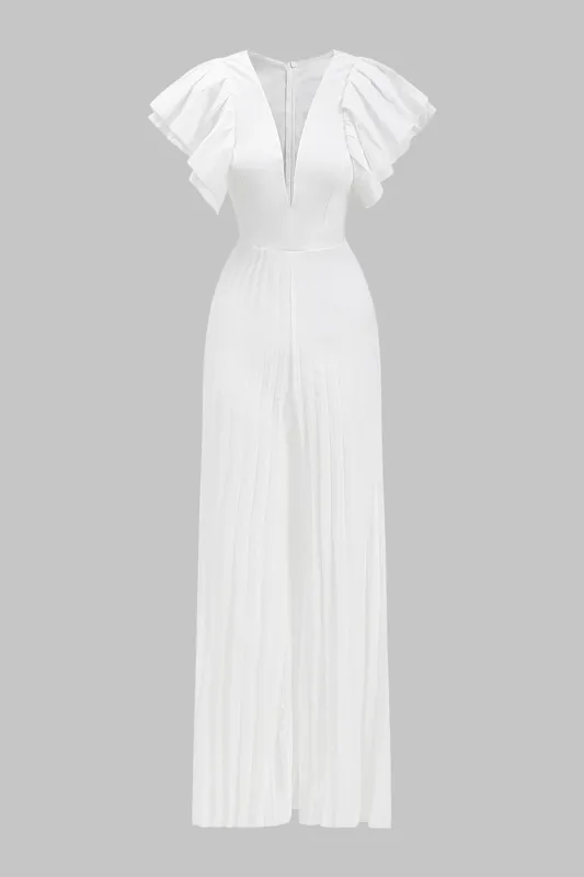 V-Neck Pleated Zipper Sleeveless Jumpsuit sold by Micas