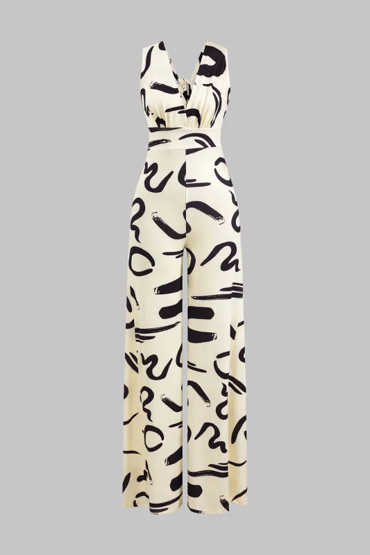 Graffiti Print Tie Up Ruched Backless Sleeveless Jumpsuit sold by Micas