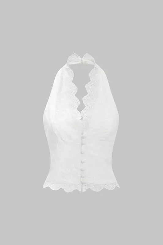 Halter Neck Button Backless Tank Top sold by Micas