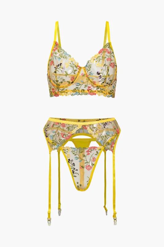 Embroidery Print Lingerie Garter Set sold by Micas