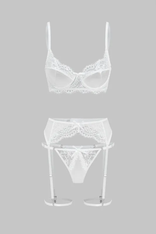 Lace Hollow Out Lingerie Garter Set sold by Micas