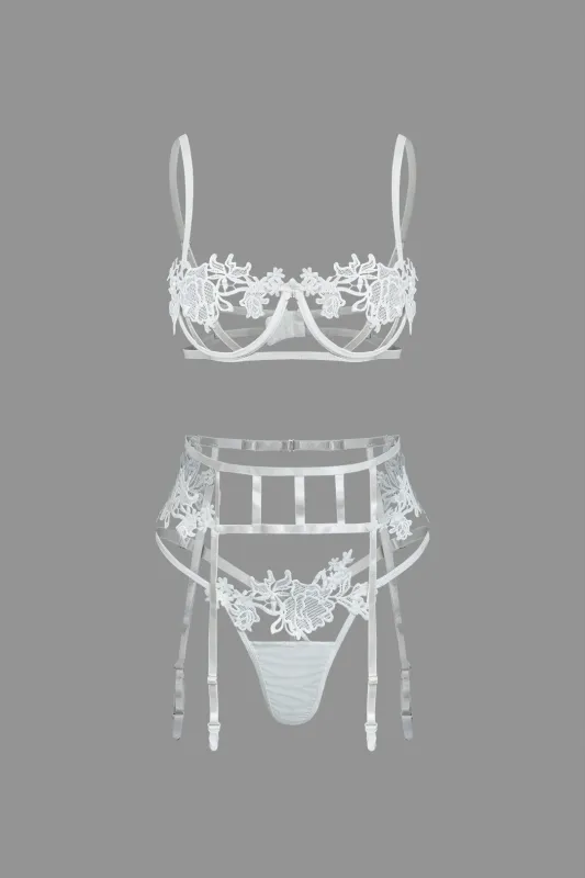 Lace Cut Out Lingerie Garter Set sold by Micas