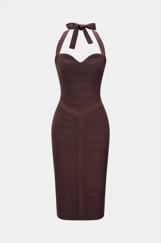 Halter Neck Tie Up Backless Zipper Sleeveless Slip Midi Dress sold by Micas