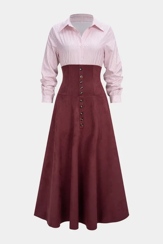 Contrast Stripes Print Ruched Long Sleeve Maxi Dress sold by Micas