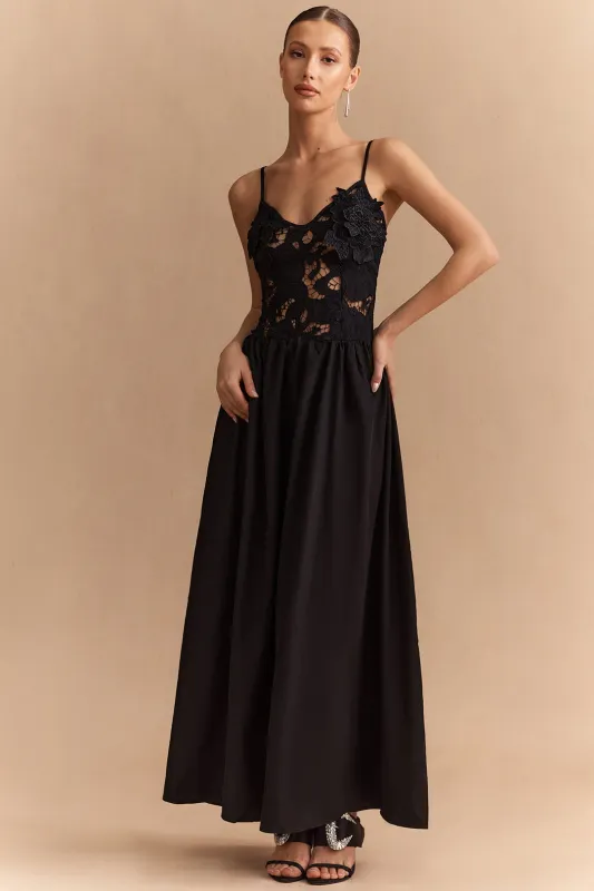 Patchwork Lace Hollow Out Slip Sleeveless Maxi Dress sold by Micas