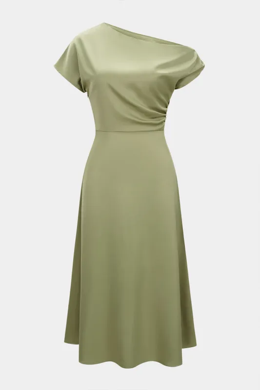 Satin One Shoulder Ruched Short Sleeve Midi Dress sold by Micas