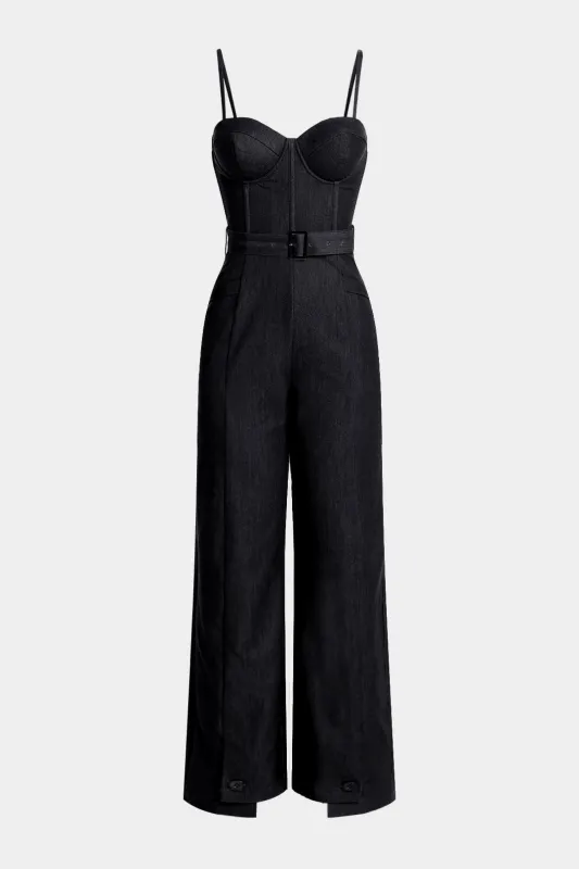 Solid Belted Corset Sleeveless Jumpsuit sold by Micas