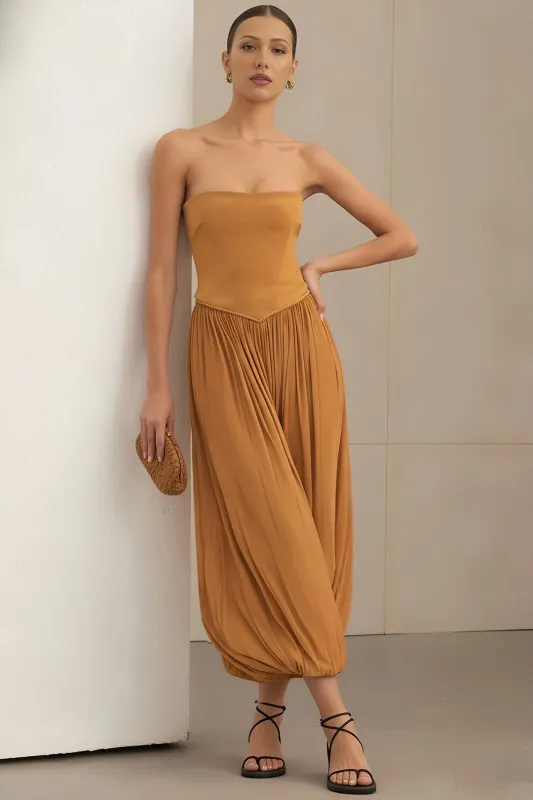 Ruched Strapless Sleeveless Jumpsuit sold by Micas