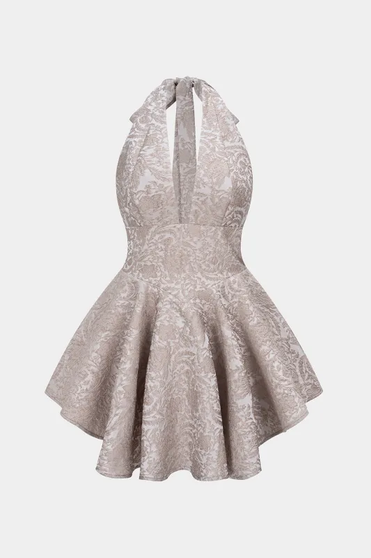 Halter V-Neck Tie-Up Zipper Sleeveless Mini Dress sold by Micas