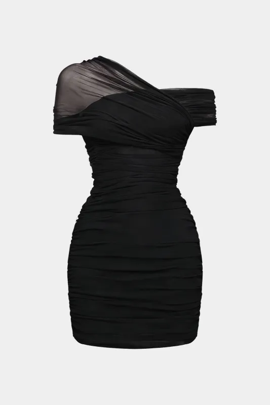 Mesh One Shoulder Asymmetrical Sleeveless Mini Dress sold by Micas