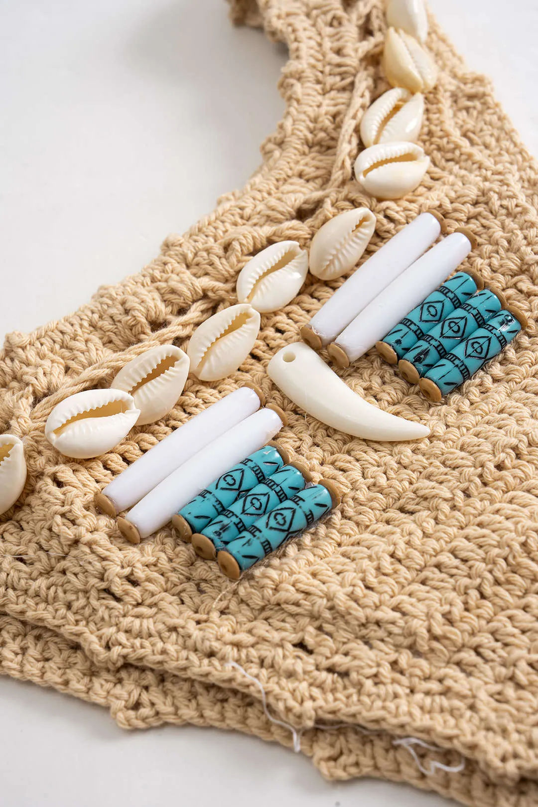 Shell Beaded Decor Halter Neck Tie-Up Backless Bikini Set sold by Micas product image thumbnail 3