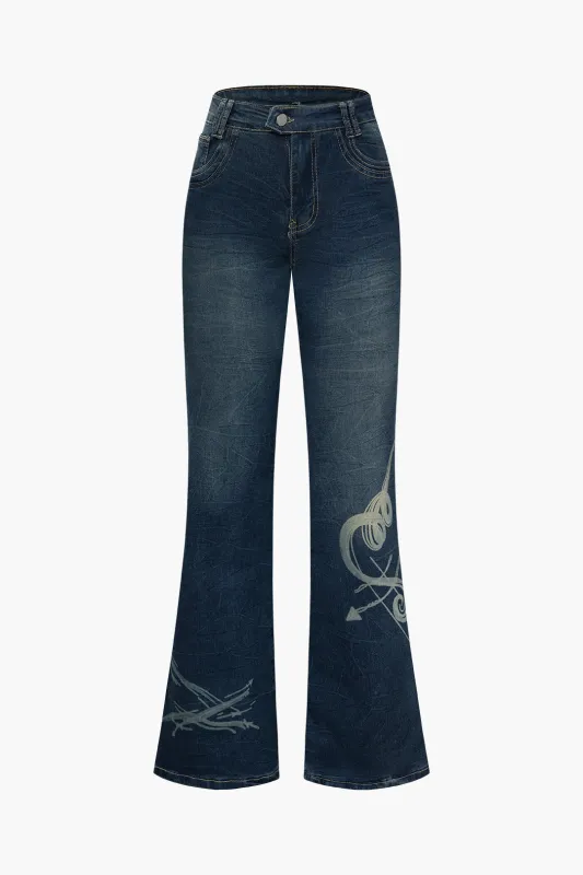 Denim Washed Print High Waist Jeans sold by Micas