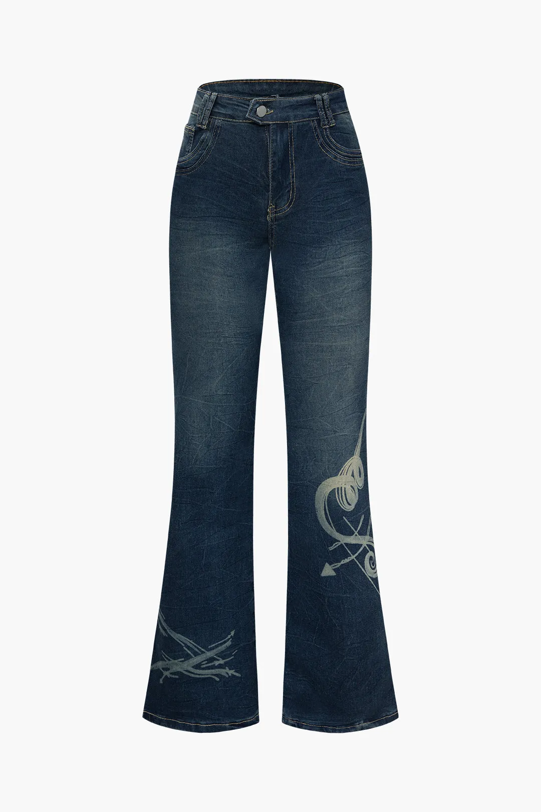 Denim Washed Print High Waist Jeans sold by Micas