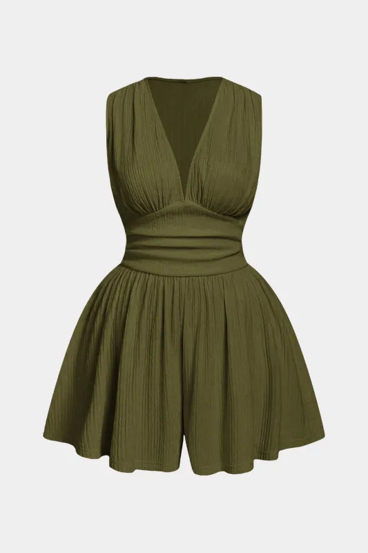 Plus Size Solid V-Neck Sleeveless Romper sold by Micas