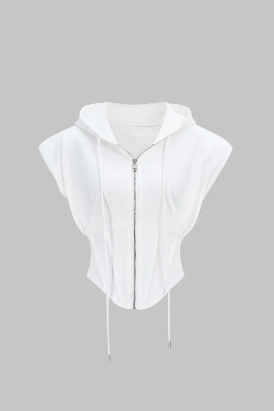Zipper Drawstring Sleeveless Hoodie sold by Micas