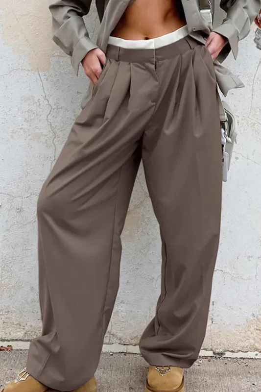 Contrast Double Waistband Pleated Straight Leg Pants sold by Micas