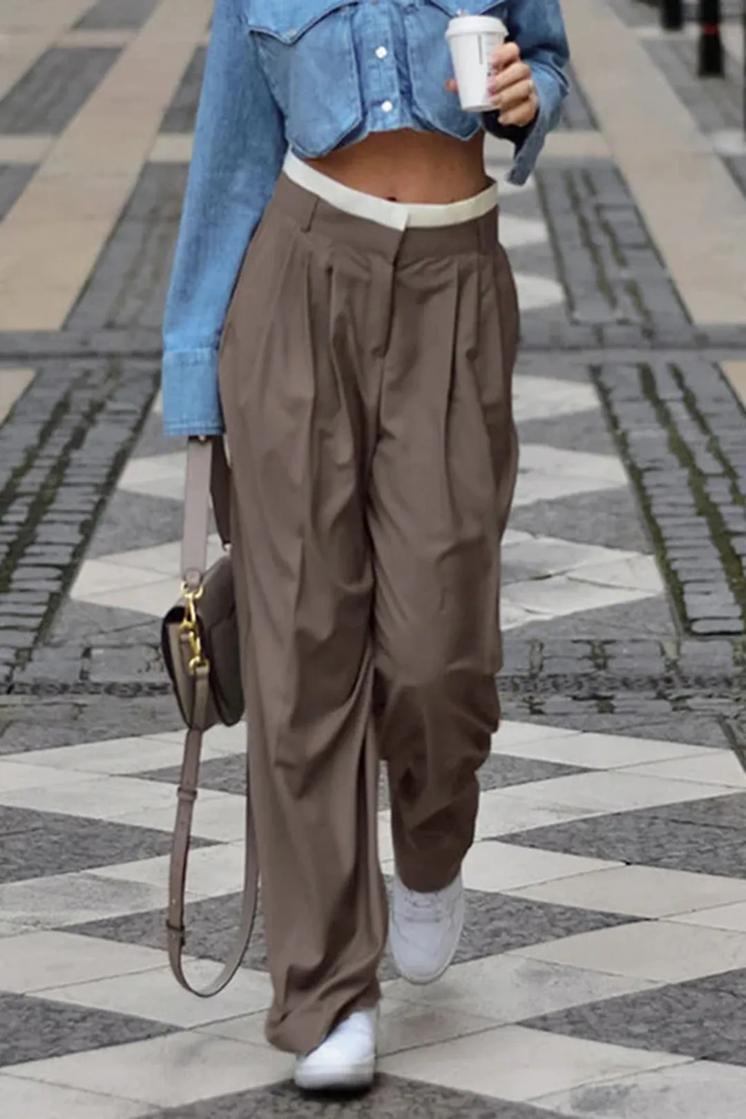 Contrast Double Waistband Pleated Straight Leg Pants sold by Micas product image thumbnail 2