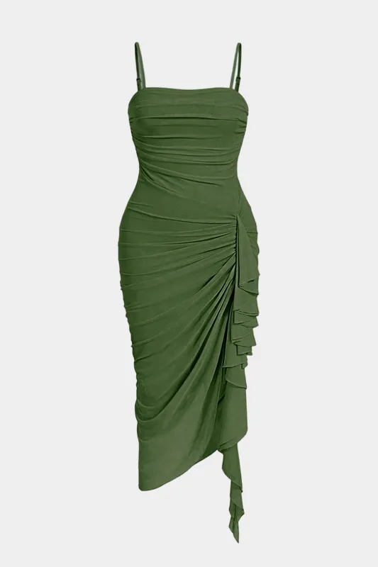 Plus Size Mesh Asymmetrical Ruched Slip Sleeveless Midi Dress sold by Micas
