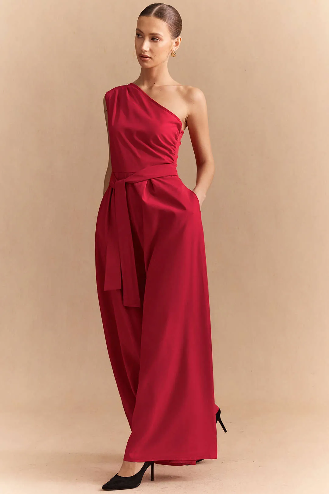 Solid One Shoulder Strappy Sleeveless Jumpsuit sold by Micas product image thumbnail 2