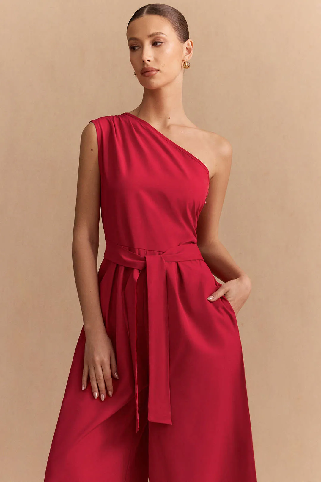 Solid One Shoulder Strappy Sleeveless Jumpsuit sold by Micas product image thumbnail 3