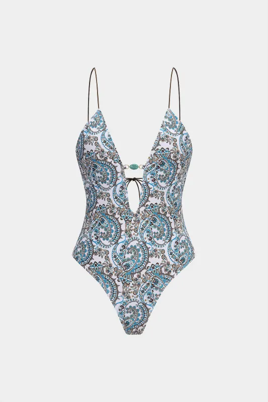 Artistic Print V-Neck Tie Back Backless Swimsuit sold by Micas