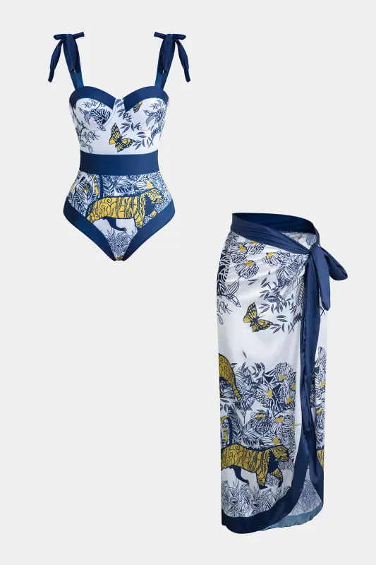 Floral Print Tie Up Contrast Slit Bikini Set sold by Micas