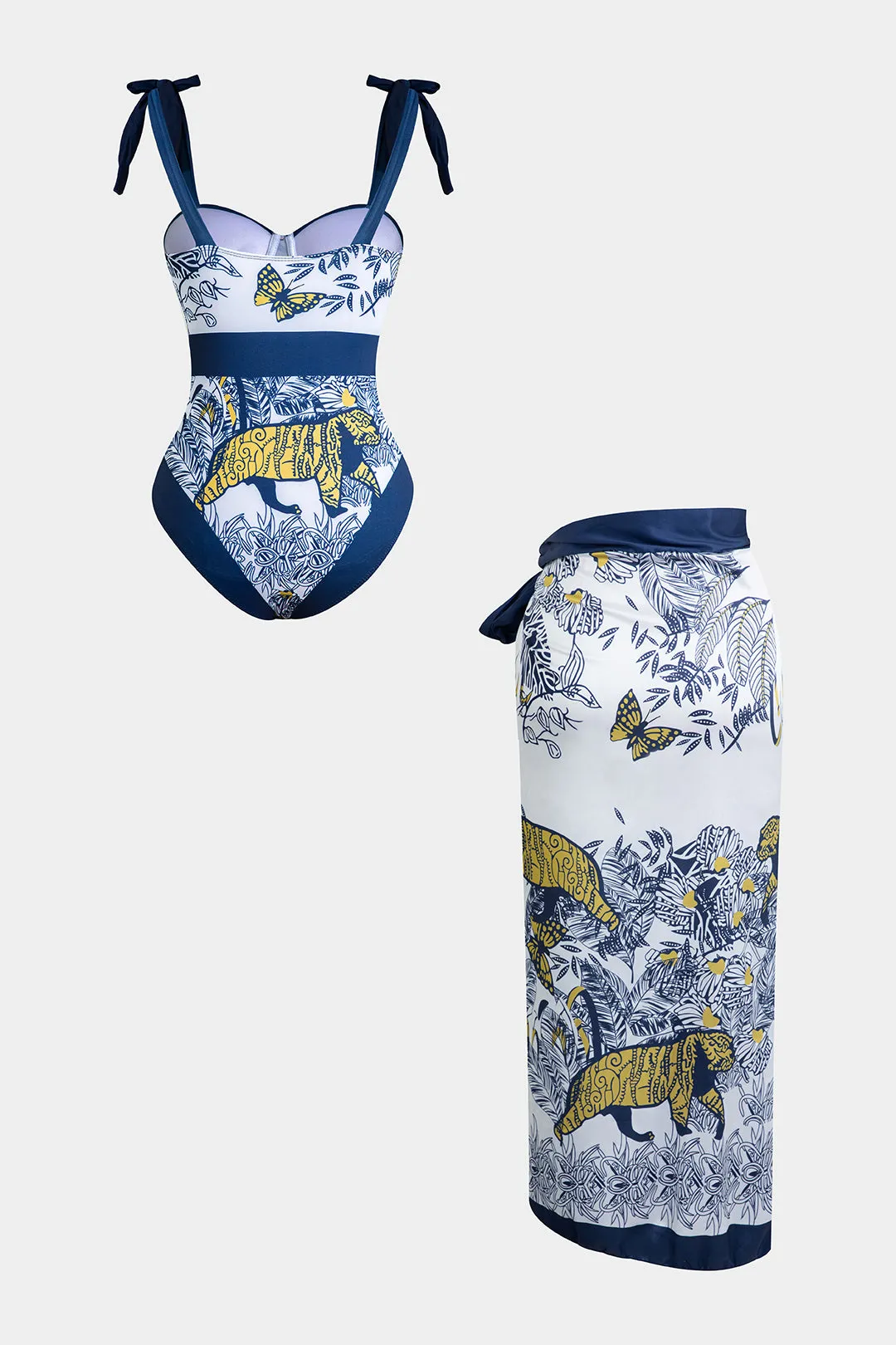 Floral Print Tie Up Contrast Slit Bikini Set sold by Micas product image thumbnail 2