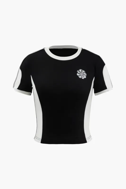 Color Block Print Round Neck Short Sleeve T-Shirt sold by Micas