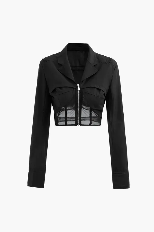 Mesh Patchwork Zipper Ruched Jacket sold by Micas