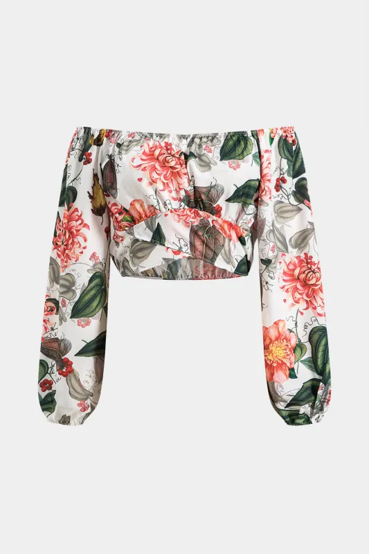 Floral Print Off Shoulder Long Sleeve Shirt sold by Micas