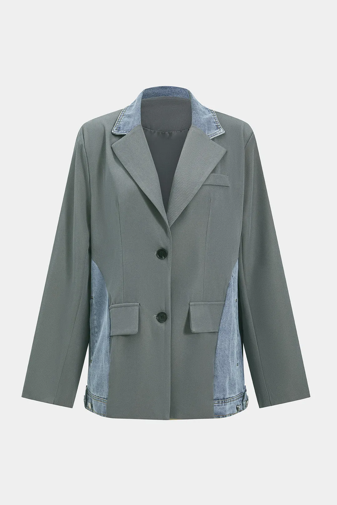 Denim Patchwork Long Sleeve Blazer sold by Micas